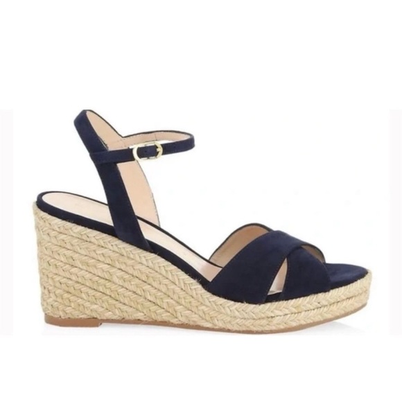Stuart Weitzman Shoes - NEW Stuart Weitzman Rosemarie Navy Suede Wedge Espadrille Sandals Size 11.5